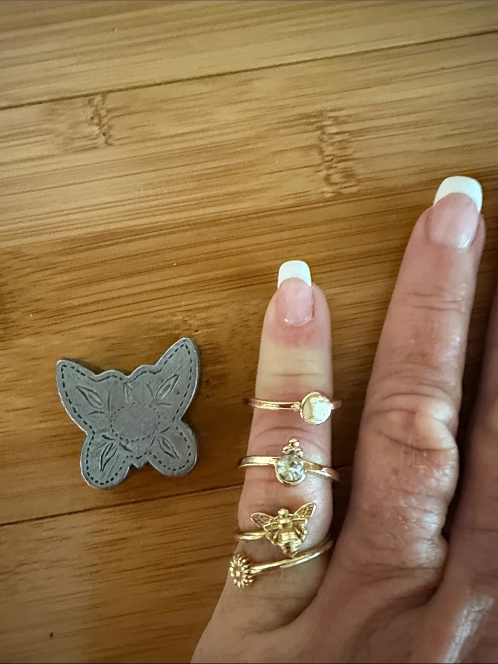 Alex and Ani Gold Bee & Floral Stackable Ring Set